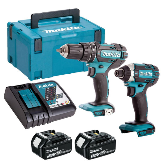 Makita 18V 2 Piece Power Tool Kit with 2 x 5.0Ah Batteries T4TKIT-16434