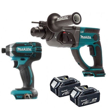Makita 2 Piece 18V Kit SDS+ Hammer + Impact Driver + 2 x 5Ah Batteries
